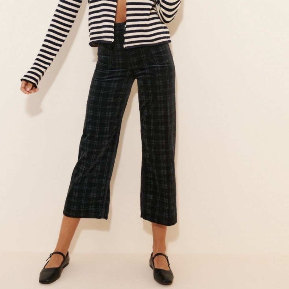Maeve‎ Anthropologie The Colette Plaid Corduroy Wide Leg Pants Black Grey 26